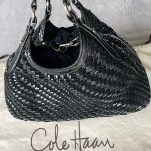 Cole Haan patent black leather weave purse